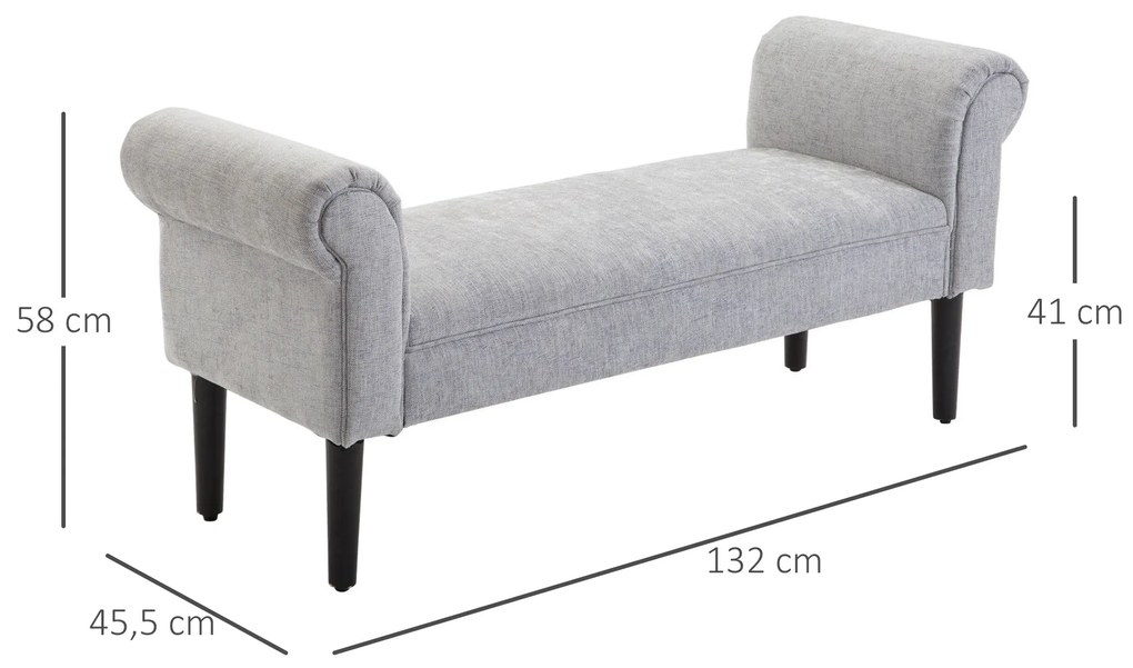 Banco de Pé de Cama Banco com Assento Acolchoado e Pés de Madeira para Dormitório Entrada 132x45,5x58cm Cinza