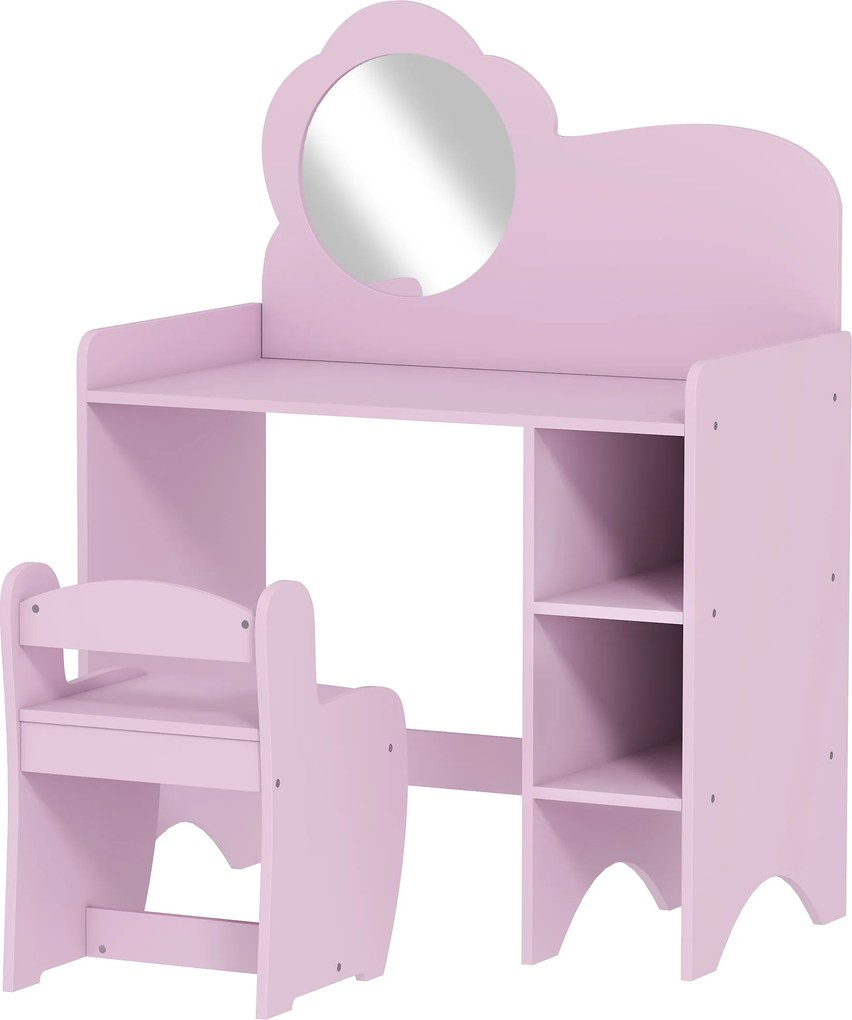 AIYAPLAY Toucador para Crianças com Banco e Espelho em Forma de Flor com Compartimentos Abertos 70x39x92,5 cm Roxo | Aosom Portugal