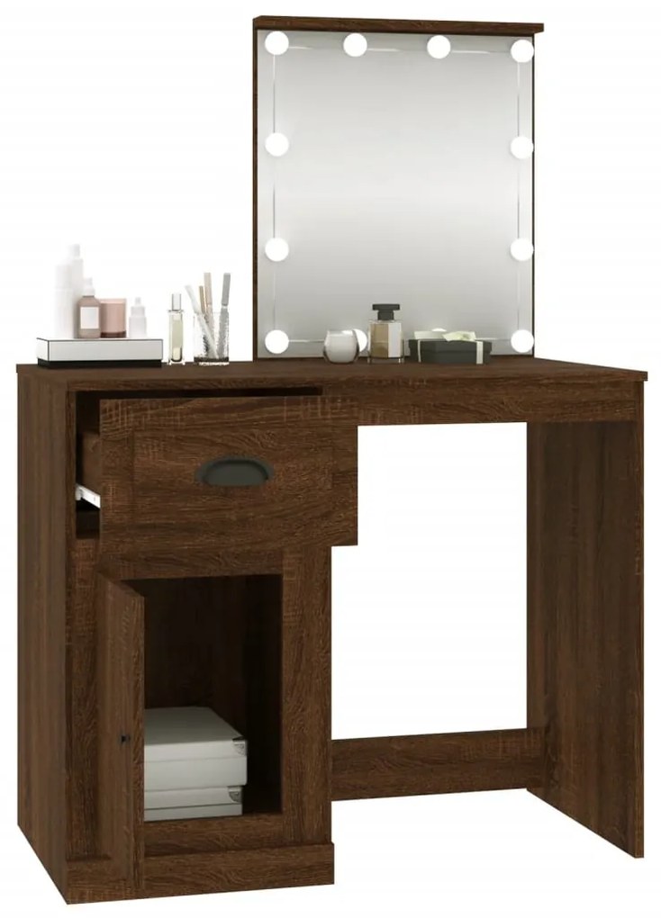 Toucador c/ LEDs 90x50x132,5cm deriv. madeira carvalho castanho