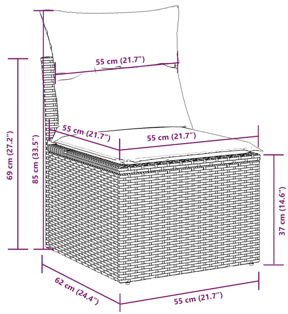 10 pcs conj. sofás jardim com almofadões vime PE cinzento-claro