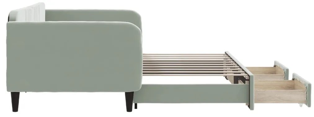 Sofá-cama c/ gavetão e gavetas 90x190 cm veludo cinzento-claro