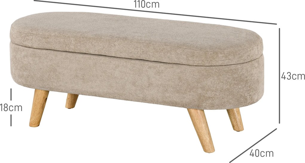Banco para Pé de Cama Banco de Armazenamento com Pés de Madeira e Assento Acolchoado 110x40x43 cm Bege