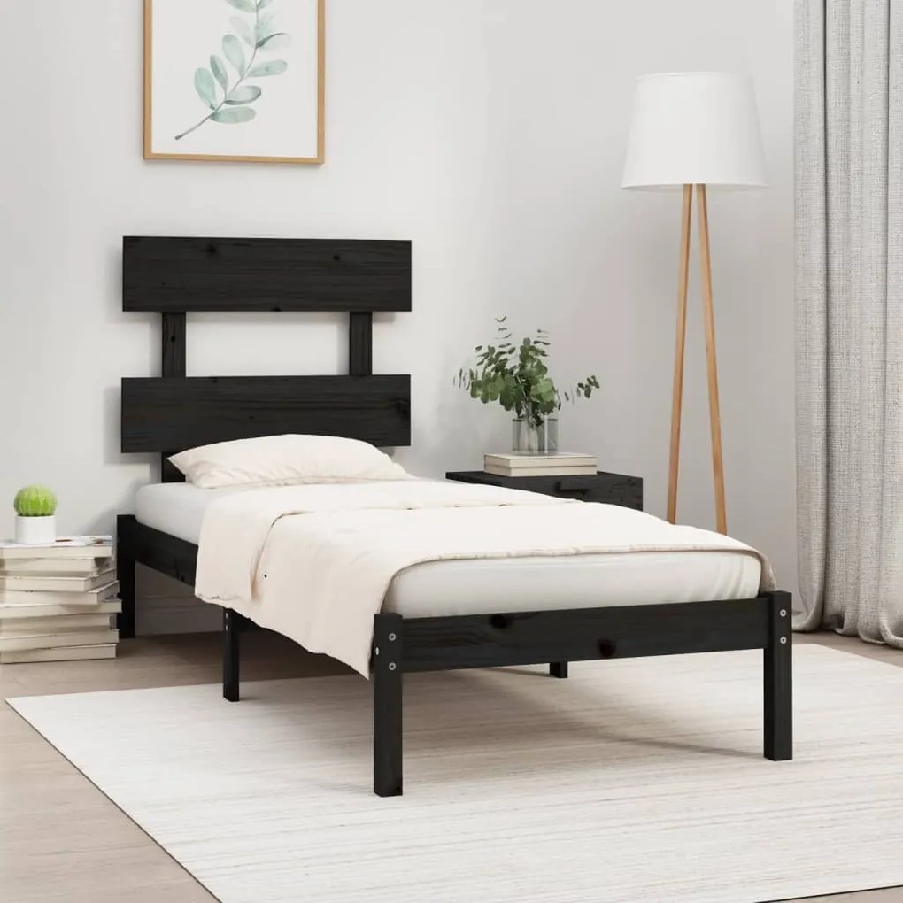 Estrutura de cama pequena solteiro 75x190 cm madeira preto