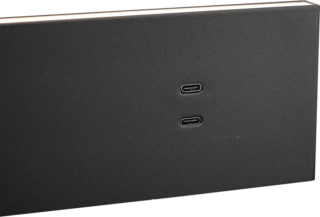 Conjunto de 2 candeeiros de parede modernos pretos ajustáveis com USB-C incl. LED - Modric
