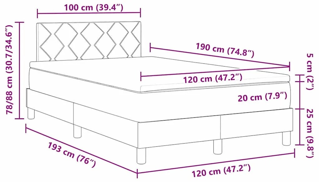 cama box spring vidaXL com colchão e LED rosa 120x190 cm veludo