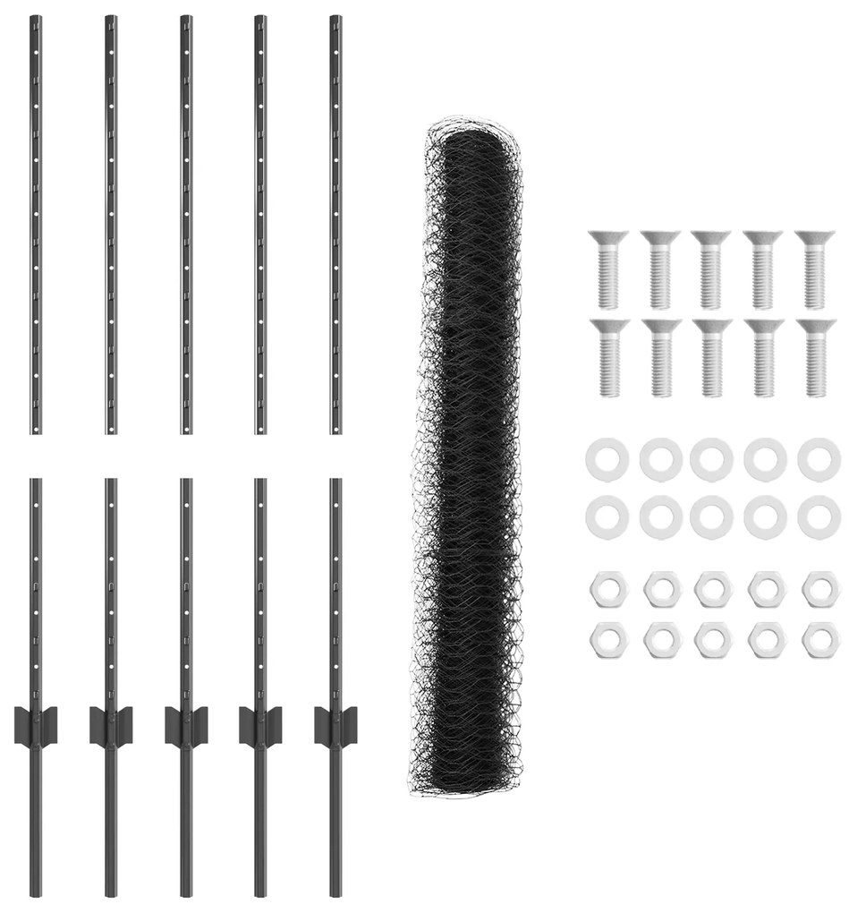 Postes de Cerca vidaXL 10 pcs U-Channel Cinza 100 cm Aço