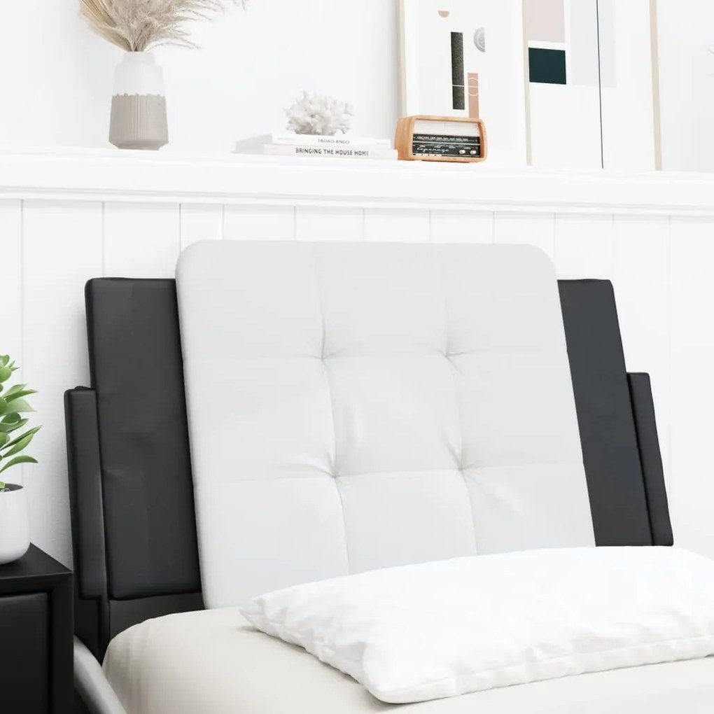 vidaXL Almofadão de cabeceira 90 cm couro artificial preto e branco