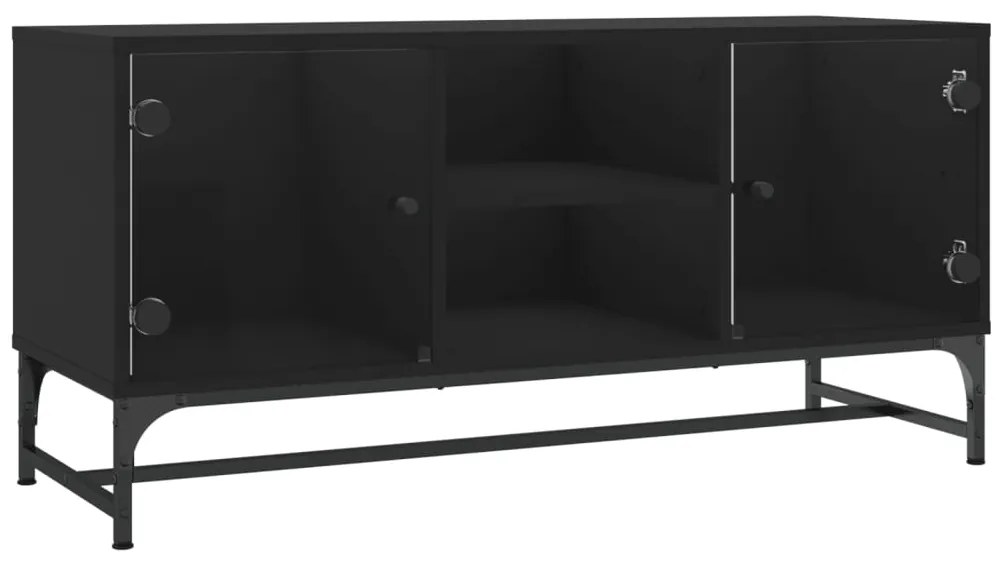 Móvel de TV Yola - Com Portas de Vidro - Cor Preto - 102x37x50 cm - De