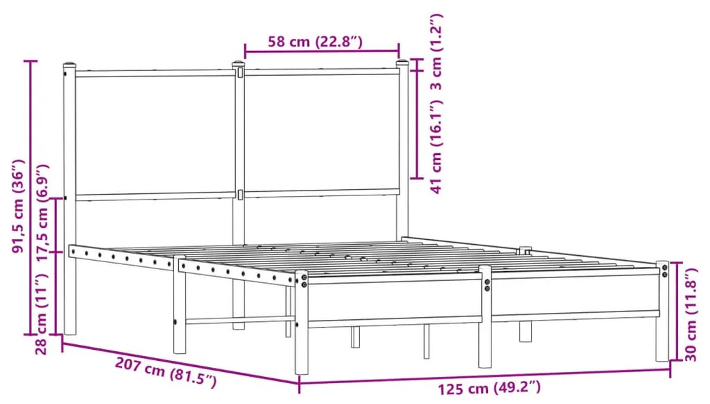 Estrutura de cama sem colchão 120x200 cm metal carvalho sonoma