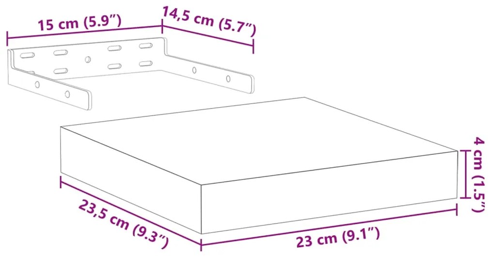 Prateleiras flutuantes 4 pcs 23x23,5x4 cm derivados de madeira