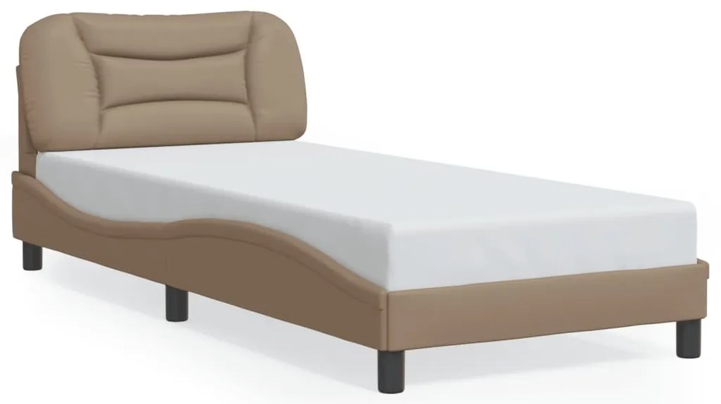 Estrutura de cama c/ luzes LED 80x200cm couro artif. cappuccino