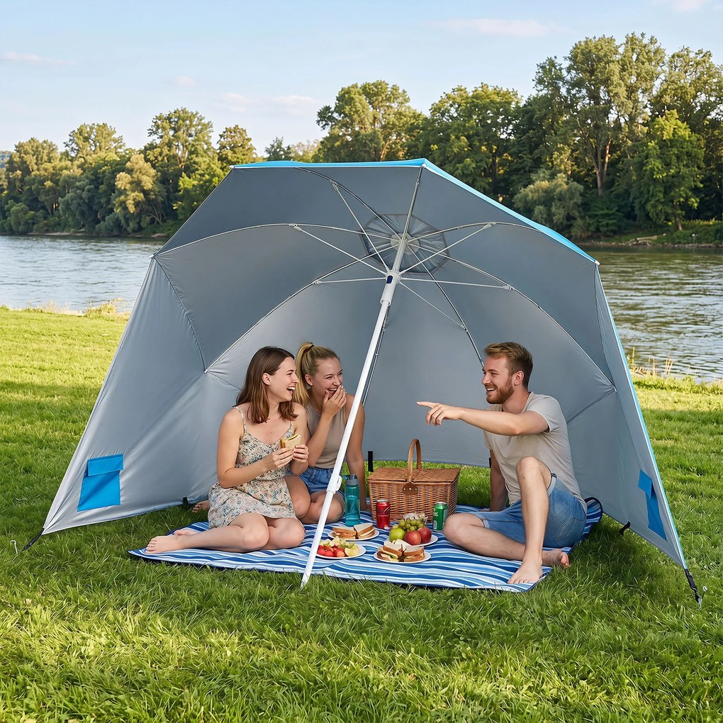 Guarda-sol de Praia Convertível em Tenda, 175 x 175 x 215 cm, Proteção Solar, Turquesa