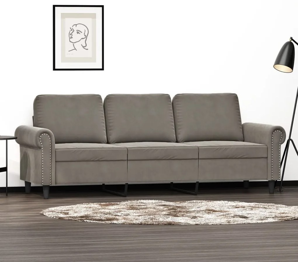 vidaXL Sofá de 3 lugares 180 cm veludo cinzento-claro