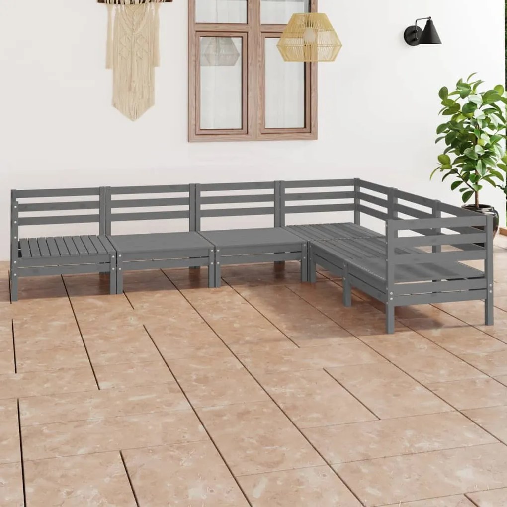 6 pcs conjunto lounge de jardim pinho maciço cinzento