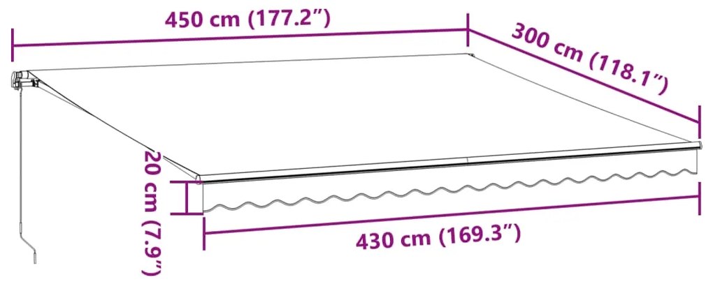 Toldo retrátil manual 450x300 cm antracite e branco