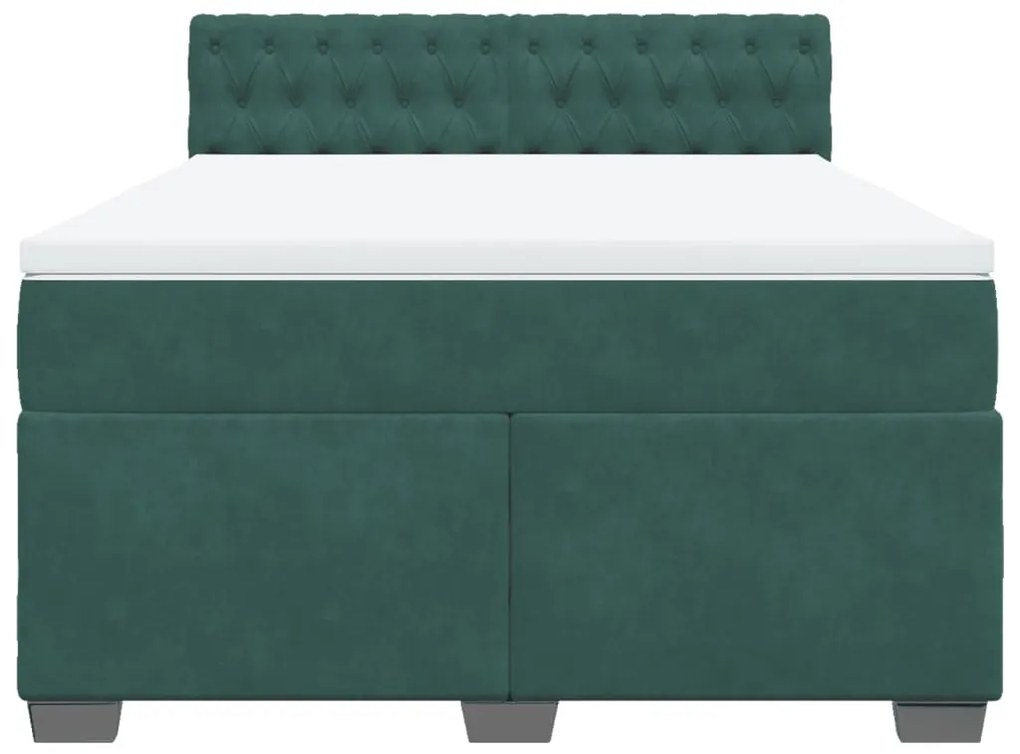 Cama com molas/colchão 160x200 cm veludo verde-escuro