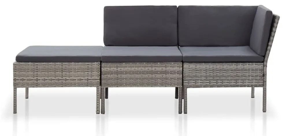 Conjunto lounge de jardim c/ almofadões 3 pcs vime PE cinzento