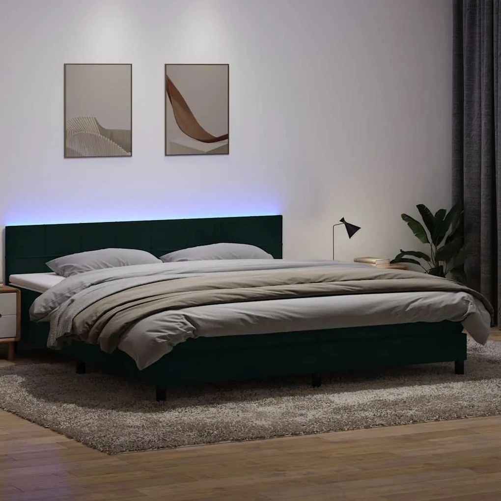 vidaXL Cama box spring c/ colchão e LED 200x210 cm veludo verde-escuro