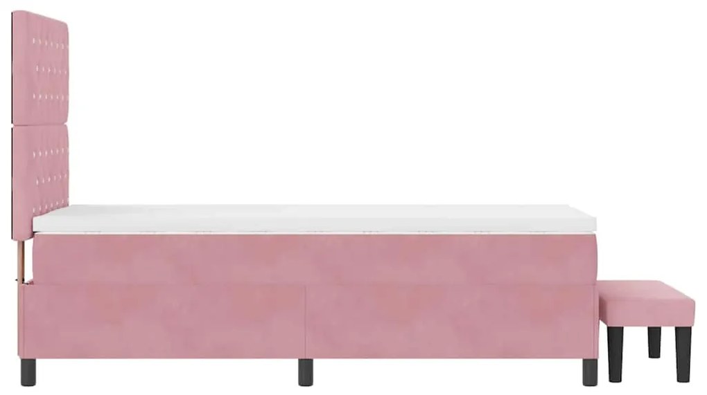 Cama Box com Colchão e Banco Rosa 90x190 cm Veludo