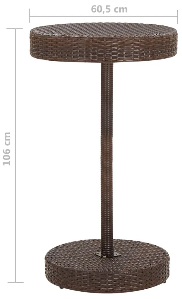 3 pcs conjunto de bar p/ jardim com almofadões vime PE castanho