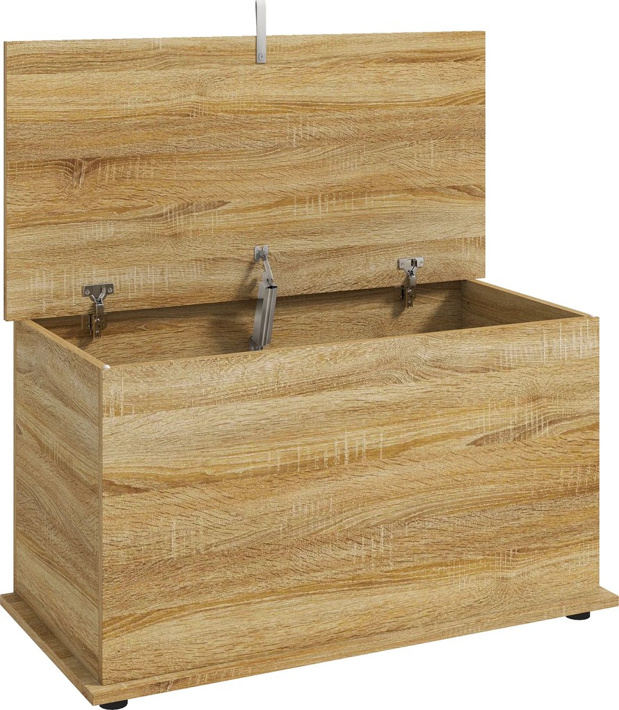 Baú de Arrumação 102 L com Dobradiça de Segurança Estilo Moderno para Corredor Quarto e Sala de Estar 80x40x45 cm Carvalho