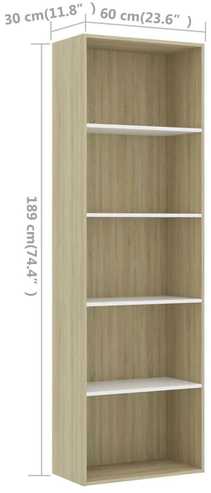 Estante 5 prateleiras derivados de madeira branco/carvalho
