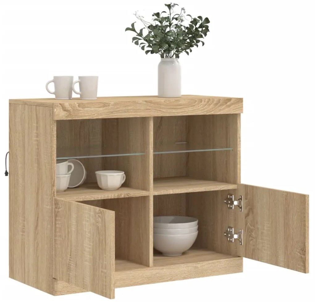 Aparador com luzes LED 81x37x67 cm carvalho sonoma