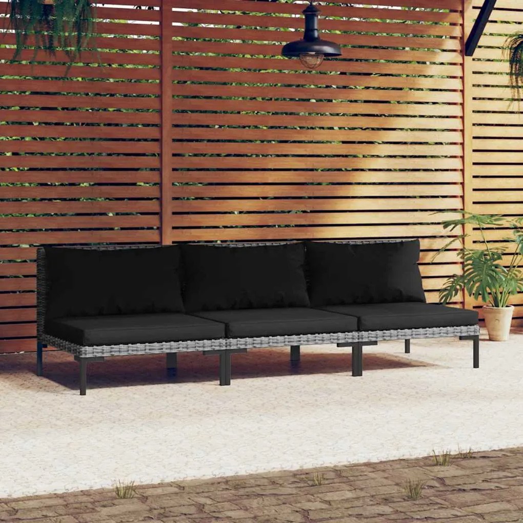 vidaXL Sofás de jardim com almofadões semicircular 3 pcs vime PE