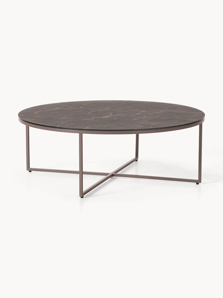 Mesa de centro redonda XL com tampo em vidro e aspeto de mármore Antigua