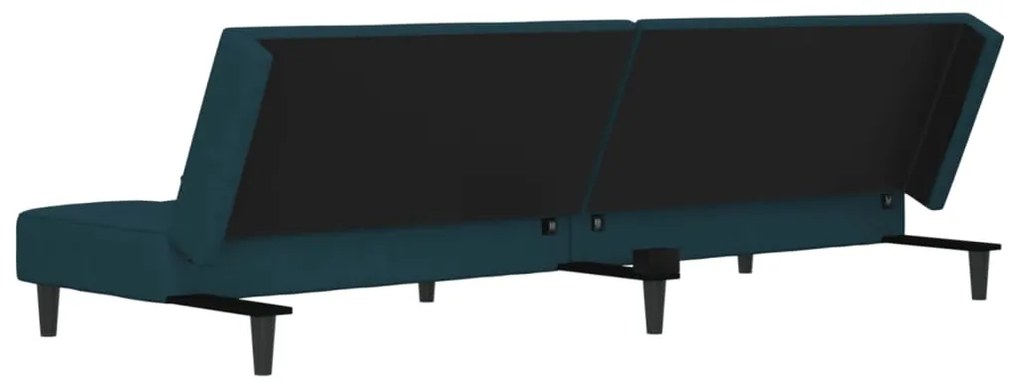 Sofá-cama 2 lugares com duas almofadas veludo azul