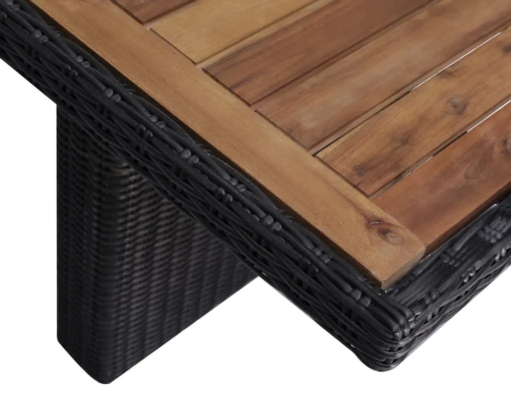 7 pcs conjunto de jantar para jardim vime PE preto