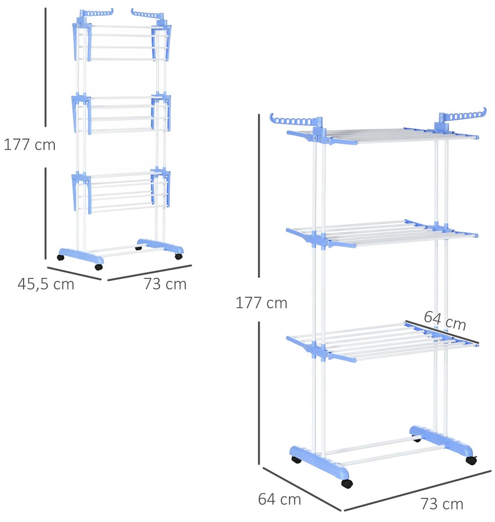 Estendal Dobrável para Roupa com Rodas Estendal Vertical de Aço com 3