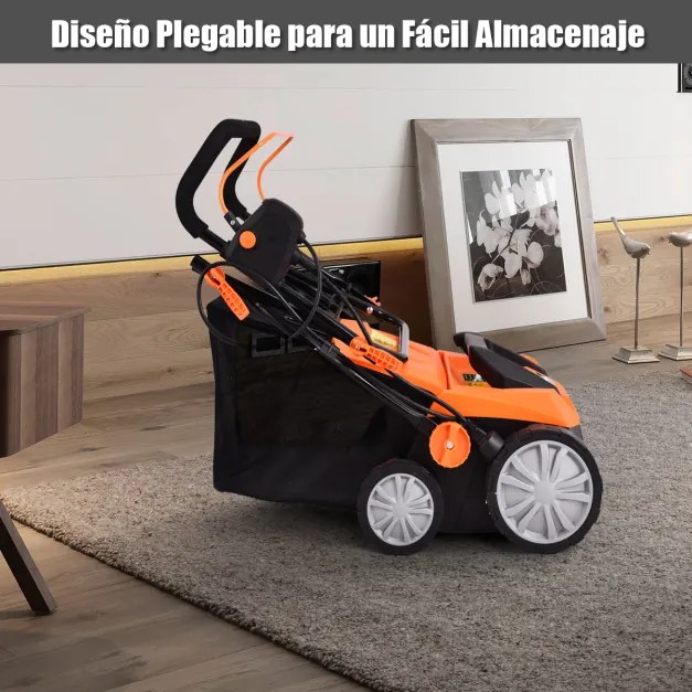 Escarificador elétrico 2 em 1 com cabo de 13 amperes Capacidade do saco de 13 amperes 50L Capacidade do saco ajustável em 4 posições e 2 lâminas amoví