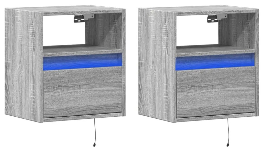 Móveis de parede para TV com luzes LED 2 pcs cinzento sonoma
