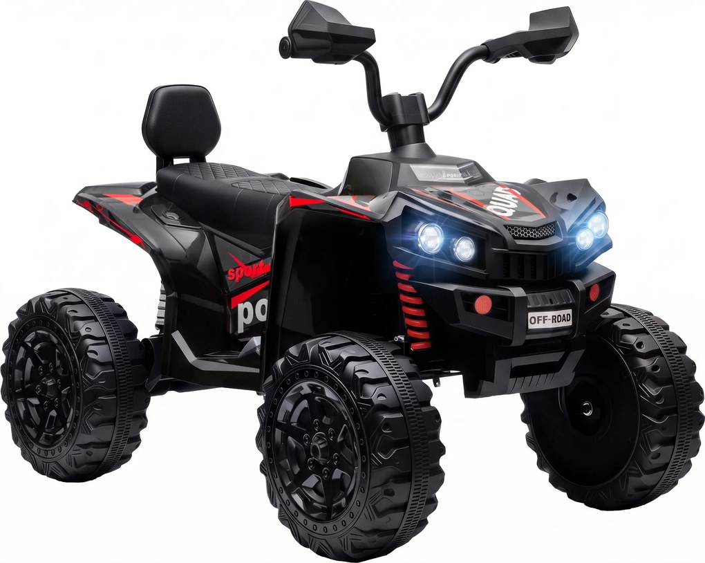 AIYAPLAY Quad Elétrico para Crianças ATV 24V 2 Lugares, Bateria de Lítio, 2 Motores 120W, Suspensões, Música, Faróis, Preto | Aosom Portugal
