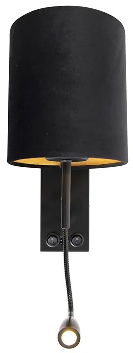 Candeeiro de parede Art Deco preto com abajur de veludo - Stacca