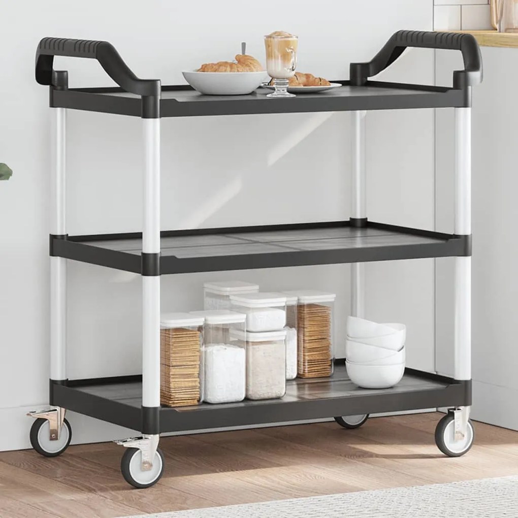 vidaXL Carrinho c/ 3 prateleiras 99x50x96 cm alumínio preto