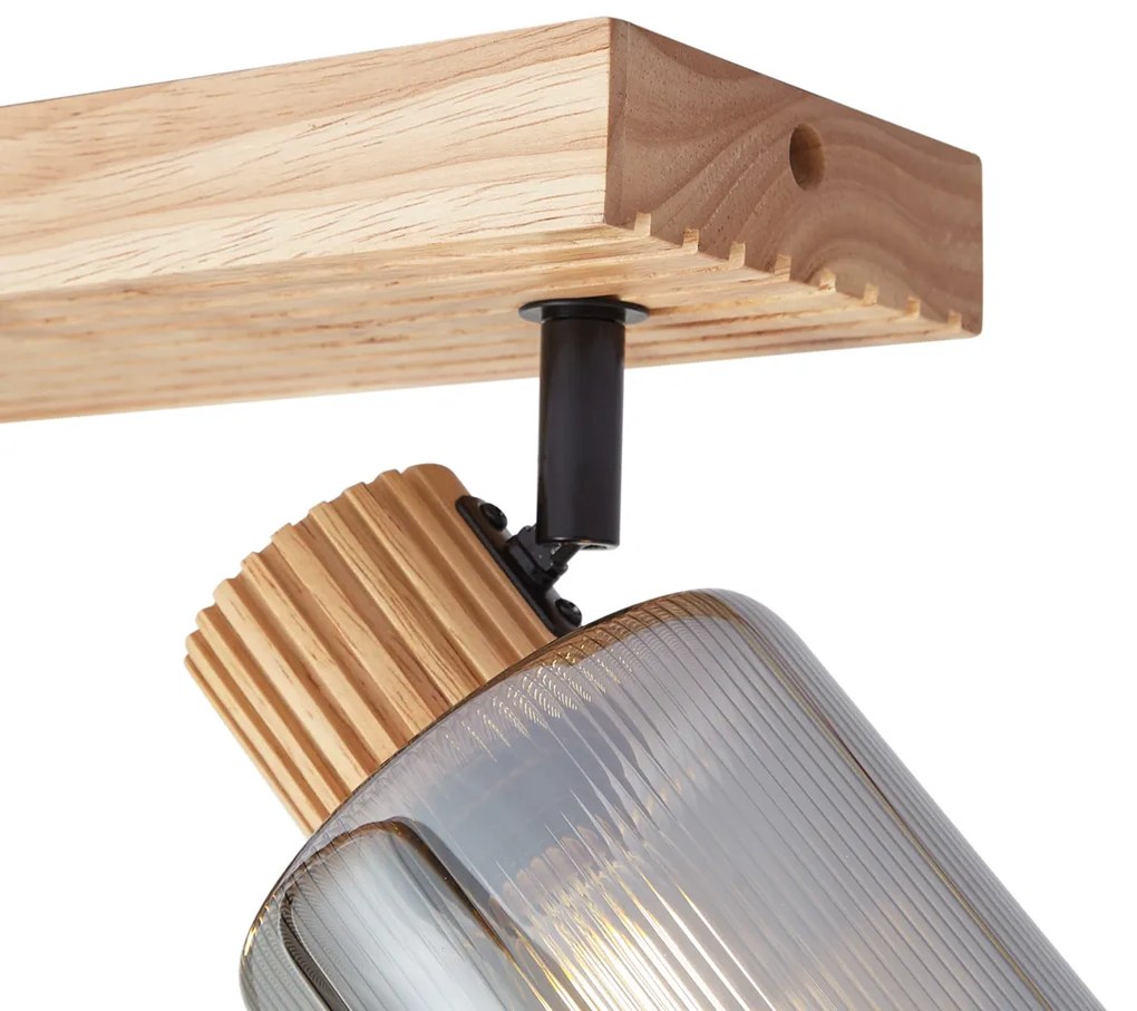 Foco moderno madeira com vidro fumê 2-luzes giratório e inclinável - Gracy Moderno