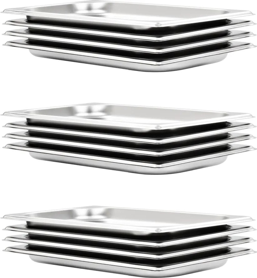 vidaXL Recipientes gastronorm 12 pcs GN 1/3 20 mm aço inoxidável