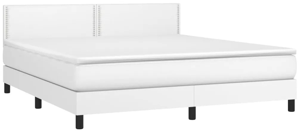 Cama box spring c/colchão/LED 160x200cm couro artificial branco