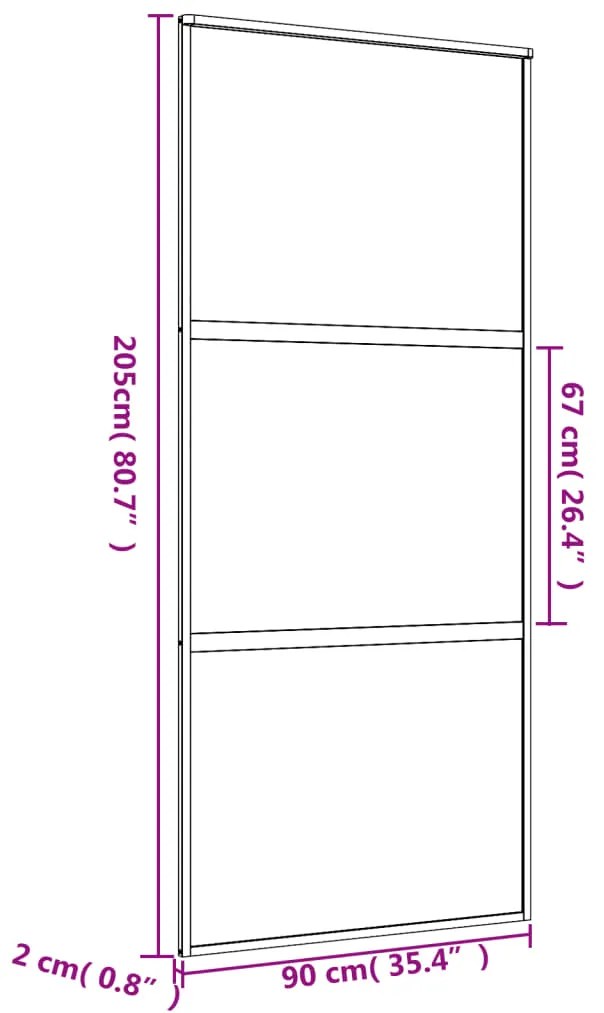 Porta deslizante 90x205 cm vidro ESG fosco/alumínio dourado