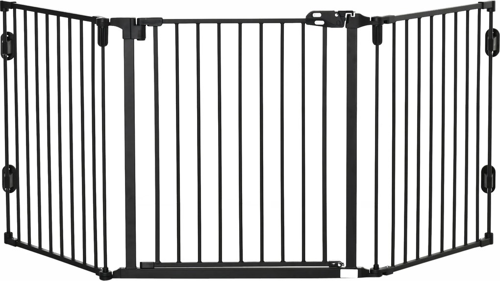 Barreira de Segurança para Cães Dobrável Barreira de Proteção para Lareira 202,5 cm com Porta para Escada Corredor Preto