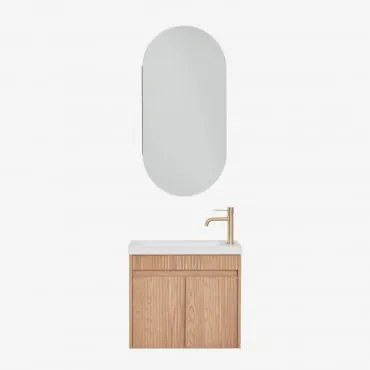 Conjunto De Móvel De Casa De Banho Suspenso Em Madeira Com Lavatório Integrado Narek Castanho Fresno & Ovalado Com Armazenamento 45x90 Cm - Sklum