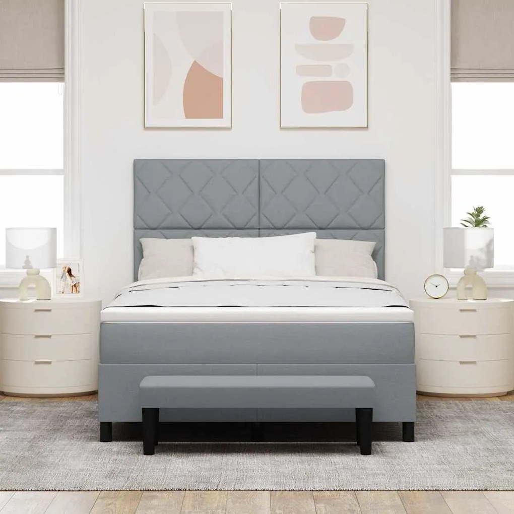 Cama Box Spring com Colchão e Banco Cinza Claro 160x200 cm Tecido