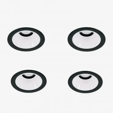 Pack De 4 Downlights Led Embutidos Com Molduras Redondas Ø7 Cm Em Alumínio Luisiana Preto - Branco & Branco 3000k & 6 W & 38º - Sklum