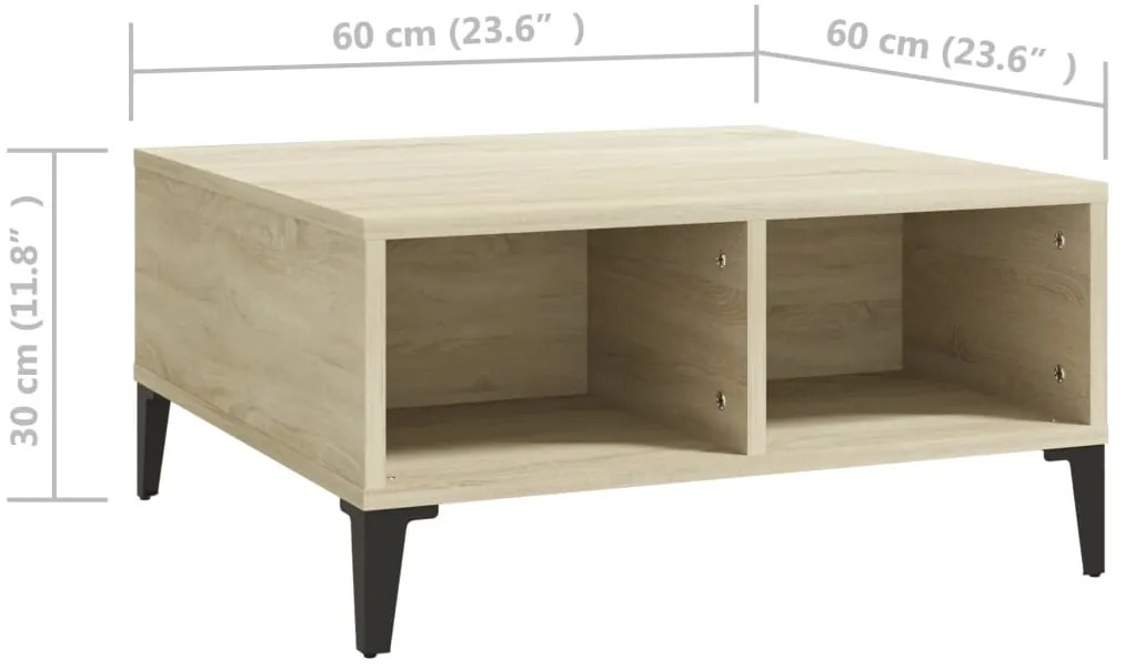 Mesa de centro 60x60x30 cm derivados de madeira carvalho sonoma