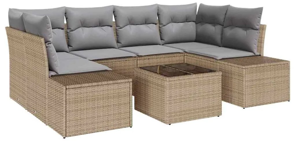 Conjunto de Sofá de Jardim 7 Peças com Almofadas Beje em Rattan de Pol