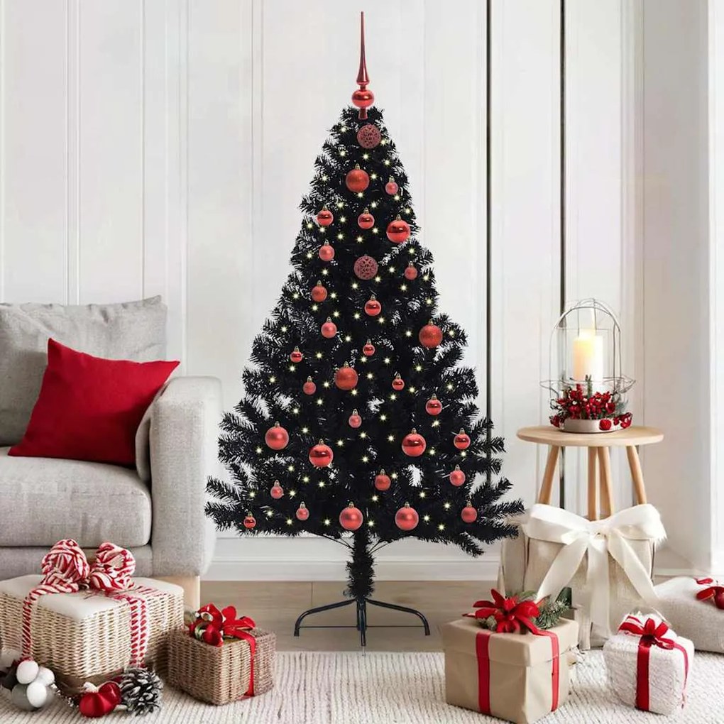 vidaXL Árvore de Natal Artificial Pré-iluminada Preto 150 cm PVC