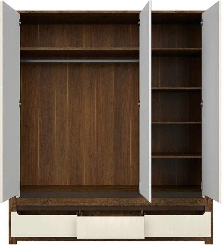 Roupeiro Ophevaru 114, Creme brilhante, April carvalho, 205x179x61cm, 186 kg, Portas para roupeiro: Com dobradiças, Número de prateleiras: 5, Número de prateleiras: 5