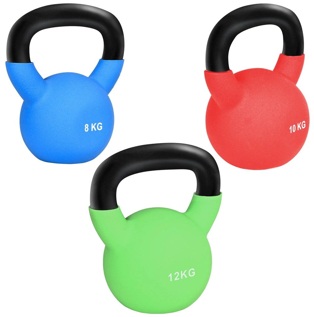 HOMCOM Conjunto de 3 Kettlebell de 12 kg 10 kg e 8 kg Kettlebell com R